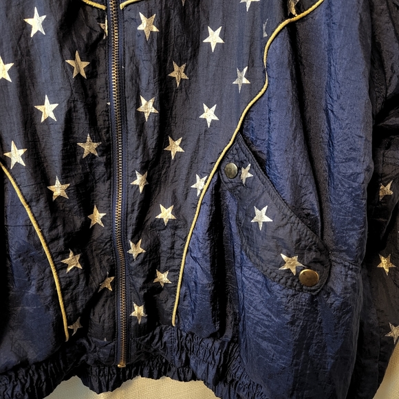 🌟 Vtg 80s Nylon Jogger Jacket | Star Print | Large - Picture 3 of 8